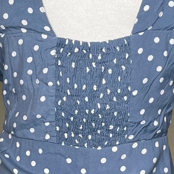 Skies Are Blue Chiffon Polka Dot Milkmaid Dress Ballon Sleeve Ruched Back Sz XL - Picture 4 of 7